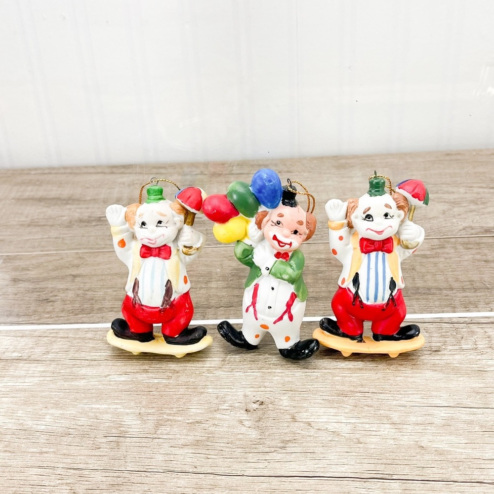Ceramic Christmas Clown Ornaments Each Are Very Detailed SET OF 3 - Picture 2 of 6